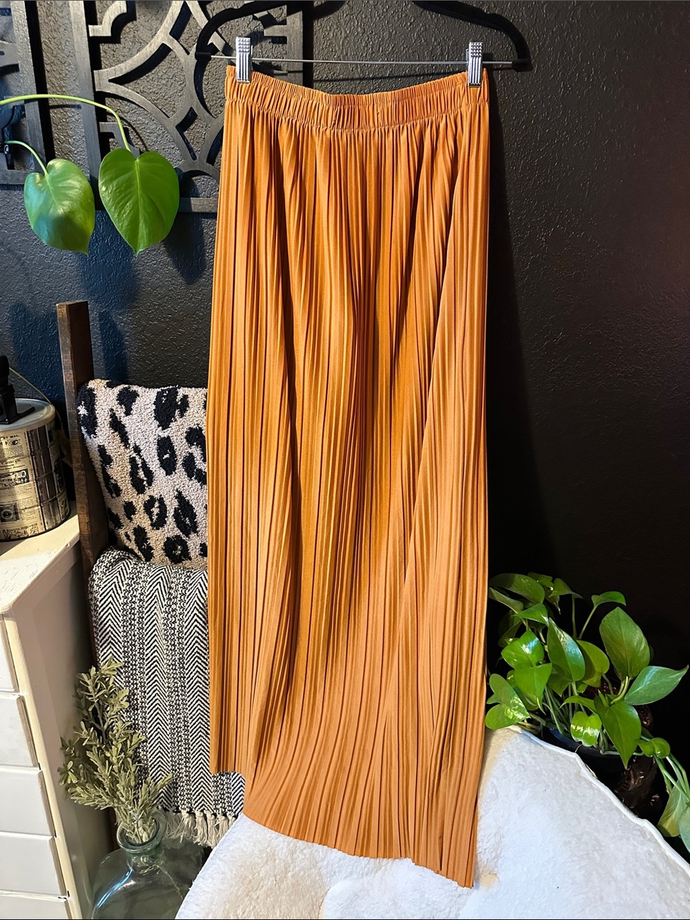 Pleated Maxi Skirt in Burnt Orange